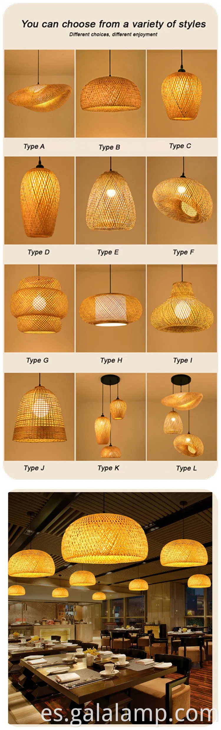 Araña colgante de bambú de ratán grande con lámpara de sombra de mimbre decorativa